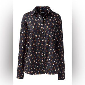 Lands' End No Iron Dress Shirt Black Floral Print Size 18 Petite